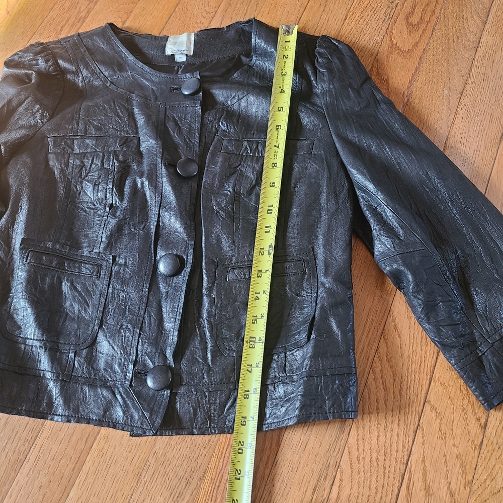 Soft Black Leather Jacket textured Small Black 3/4 Sleeves Women's - Picture 4 of 10